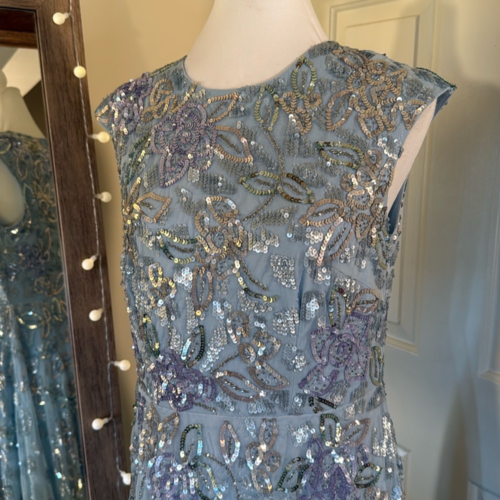 Mac Duggal Powder Blue Beaded Floral Maxi Dress - Picture 5 of 16